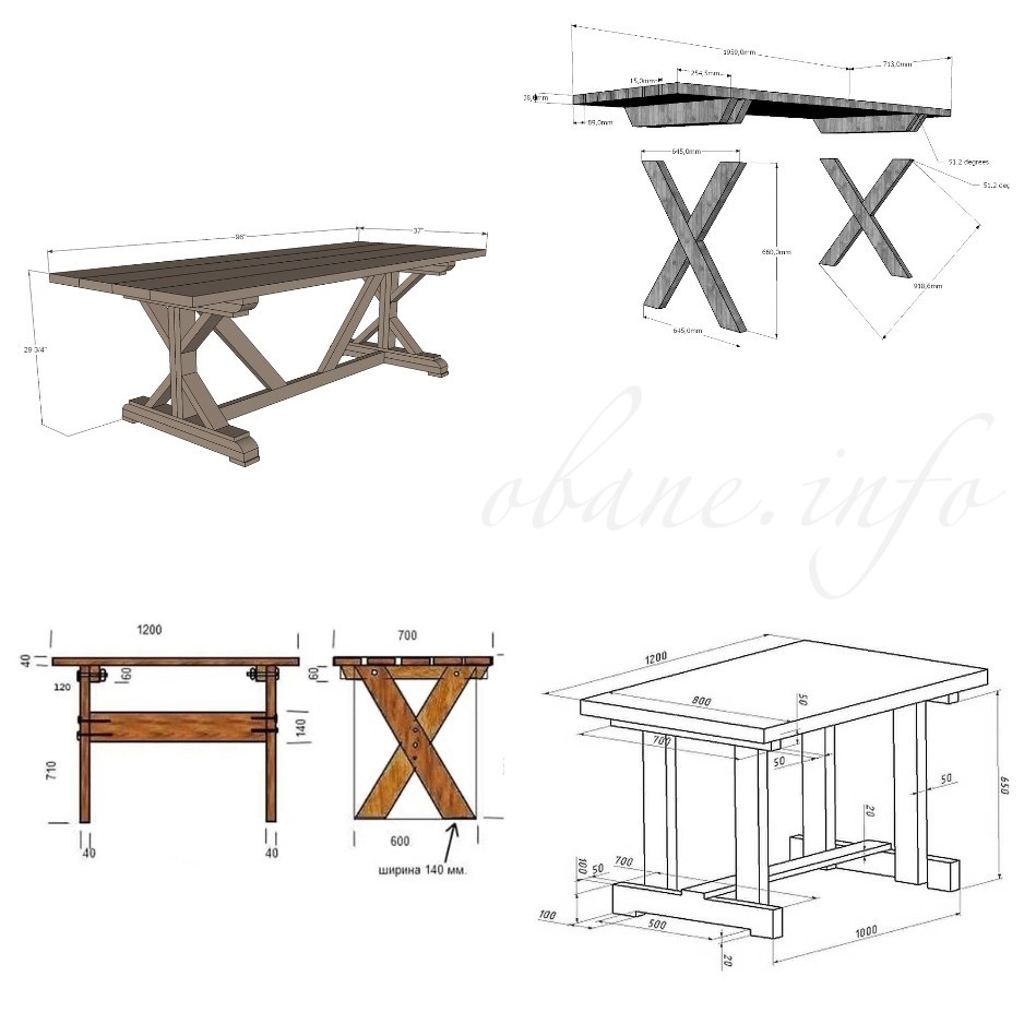 Схема изготовления столов из дерева 